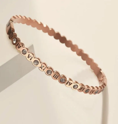 Korean style titanium steel bracelet with number design in gold, rose gold, or steel colour