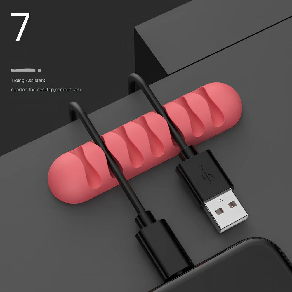 TPR silicone cable holder with Korean flannelette backing organising USB and network cables