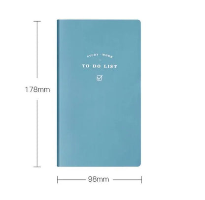 Simple style portable todolist notebook in blue, green, pink, or yellow with PU cover and 96 pages.