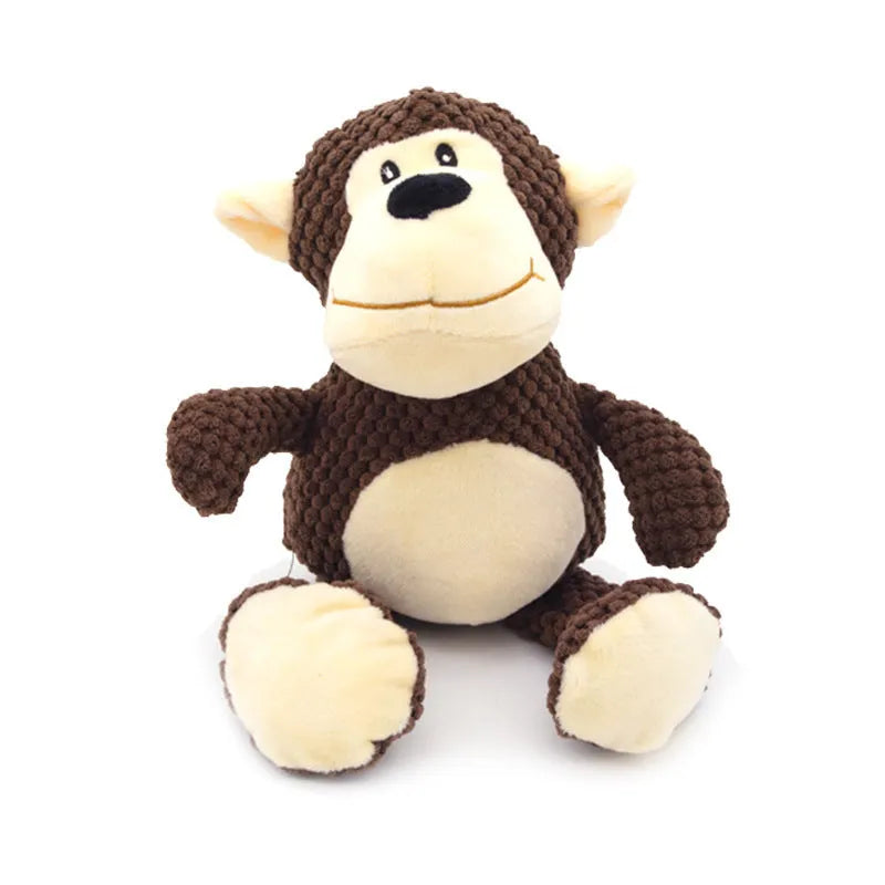 Plush dog squeaky toy in animal shapes for teeth cleaning and interactive play