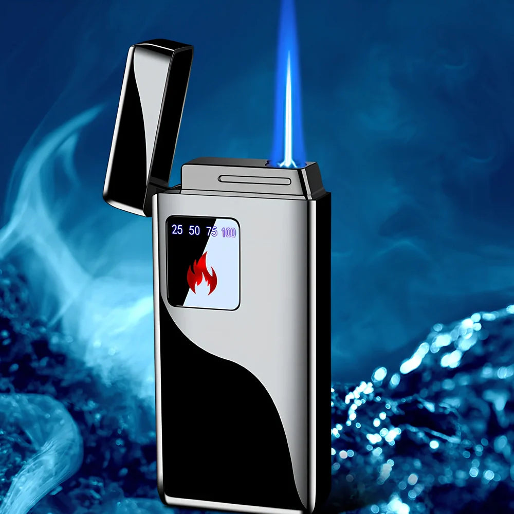 Black electronic lighter with touch-screen charging interface and adjustable flame control