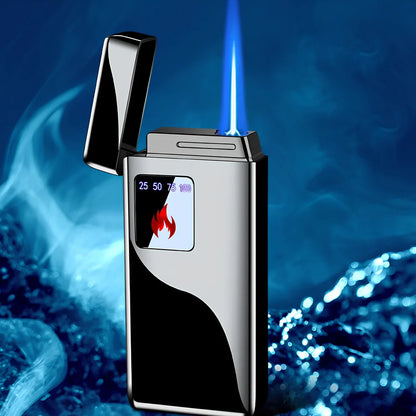 Black electronic lighter with touch-screen charging interface and adjustable flame control