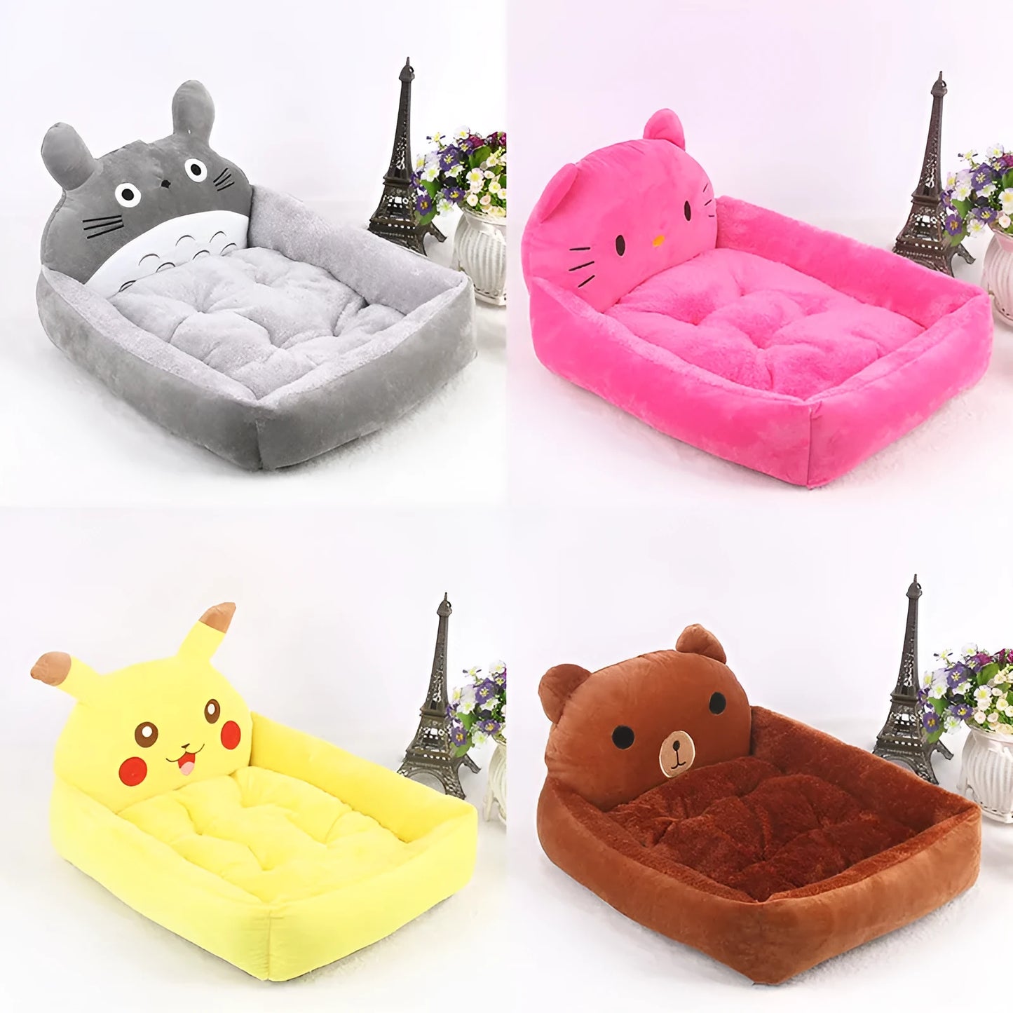 Cartoon-style soft pet bed sofa for small dogs and cats with a washable cover