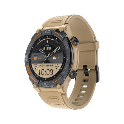MG02 smart watch in black showing time and heart rate on its TFT touch screen.