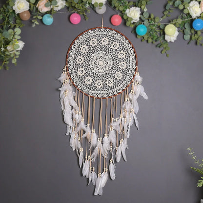 Bohemian dreamcatcher wall hanging with 30 cm iron ring frame and hollow design in MS9141A warm tone