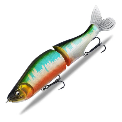 185mm hard plastic bass fishing swimming lure in assorted colours on a tackle box.