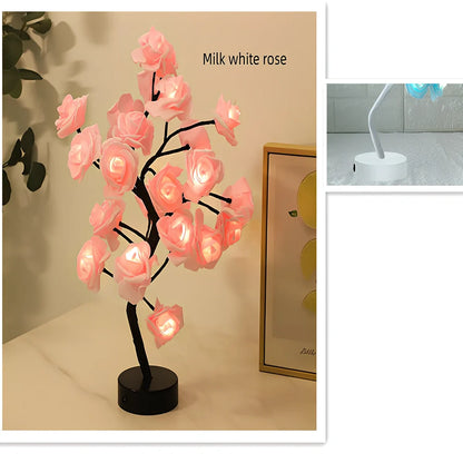 LED rose table lamp with flower design measuring 450mm height with USB power connection