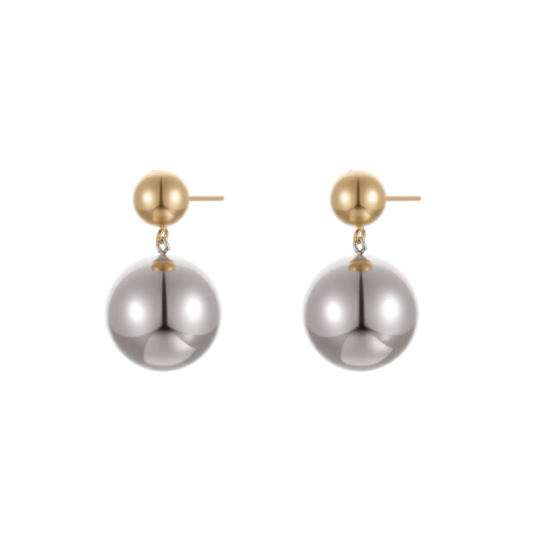 Geometric stainless steel ear studs with colour-block design and round bead elements