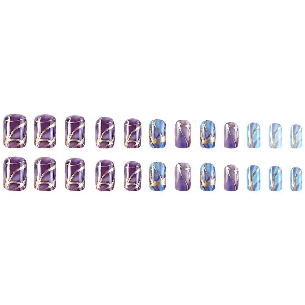 Medium length purple striped nail stickers in European and American style design