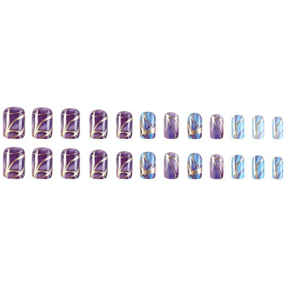 Medium length purple striped nail stickers in European and American style design