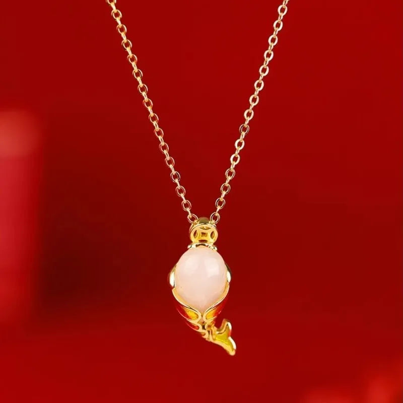 Copper koi hand strap and necklace set in lucky red with electroplating treatment