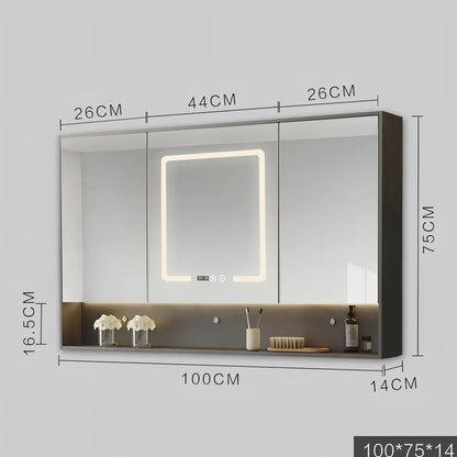 Wall-mounted bathroom mirror cabinet with LED lights and anti-fog technology in solid wood construction