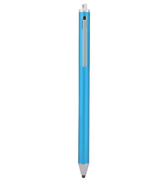 A metal stylus for touch screen painting on phones and tablets, offering fine 1.6mm tip precision without needing batteries or charging, available in seven colours including sky blue and gold.