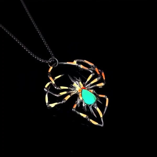 Arachneck Halloween Luminous Spider Necklace - A stainless steel necklace with a glowing zinc alloy spider detail that adds a spooky, eye-catching twist to any Halloween costume or outfit.