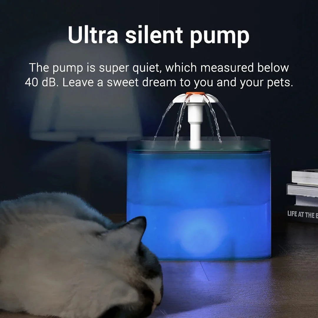 Automatic LED-lit cat water fountain with large capacity reservoir and filtration system