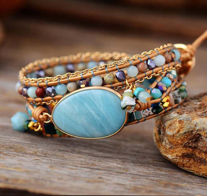 hhomeenjoy.com Adjustable Heart Charm Bracelet with Amazonite for Women and Teens