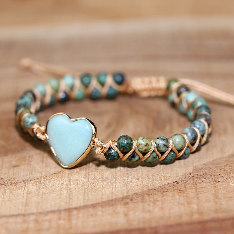 hhomeenjoy.com Adjustable Heart Charm Bracelet with Amazonite for Women and Teens