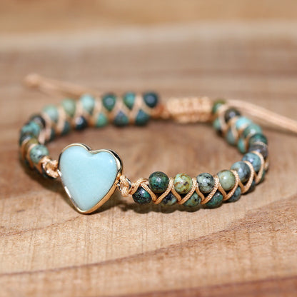 hhomeenjoy.com Adjustable Heart Charm Bracelet with Amazonite for Women and Teens