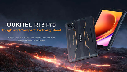 RT3 PRO mobile phone in green, grey, or orange colour with included charger.