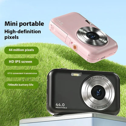 Home HD digital children camera in purple colour showing 2.4-inch screen and lens, measuring 8.5cm wide