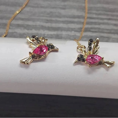 Long bird hanging personalised earrings with mixed zirconium wings in red, blue and red lvzuan colours