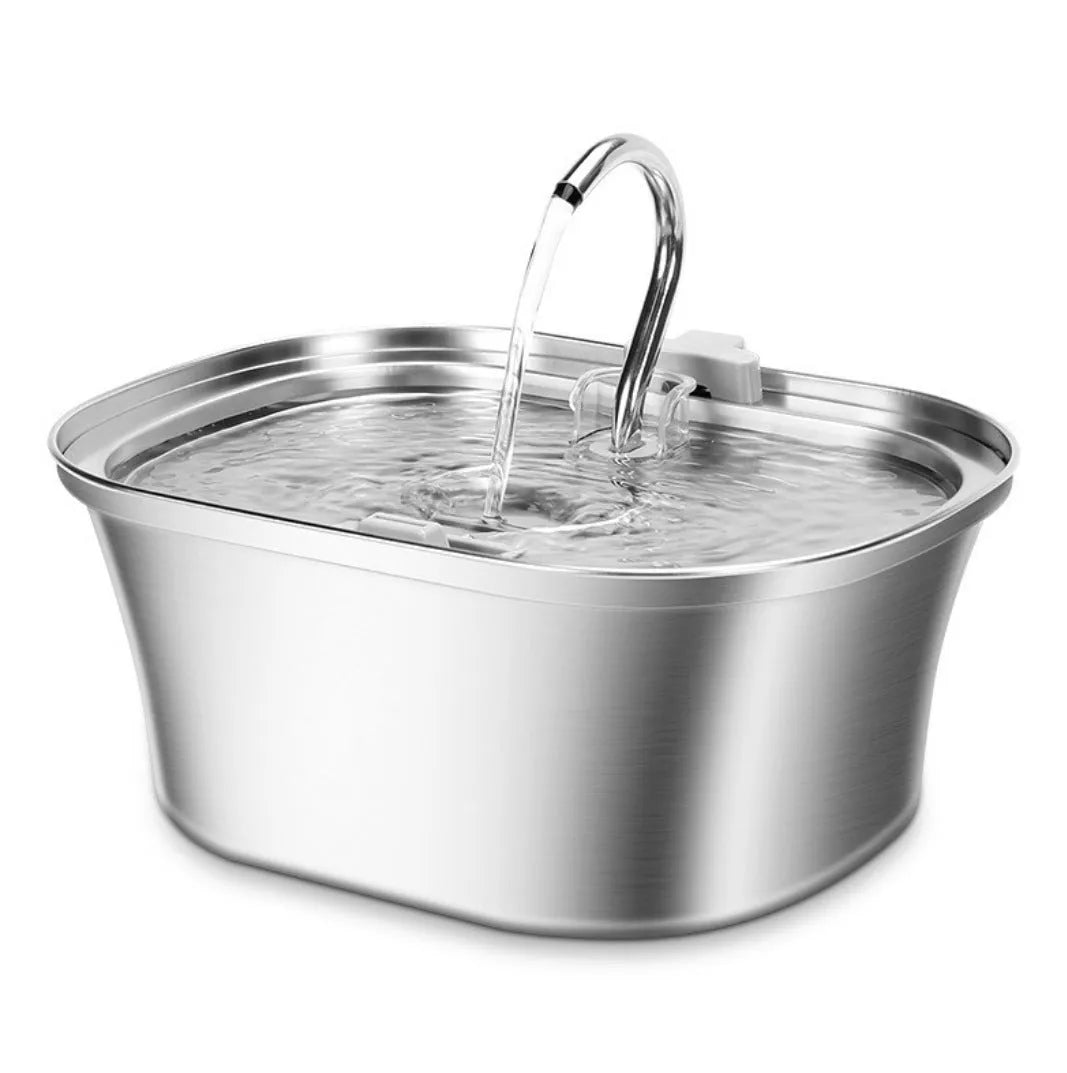 Stainless steel round pet water dispenser with 4L capacity and multiple outlet options