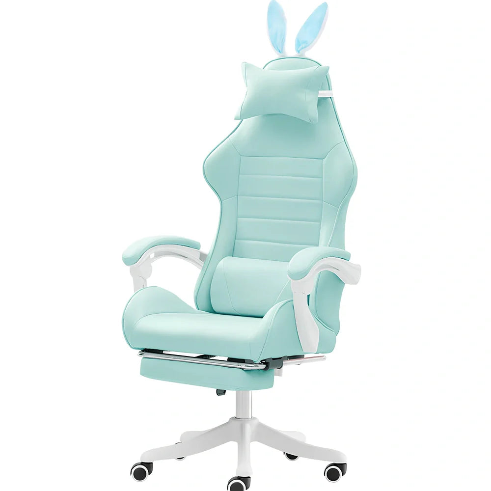Adjustable height computer gaming chair with swivel base in green lace pattern