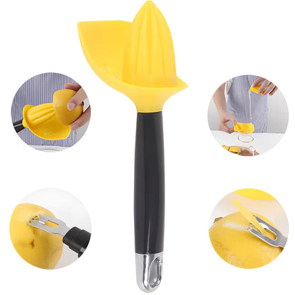 Manual citrus juicer with 21.5cm height, PP construction, and ABS handle in silver finish