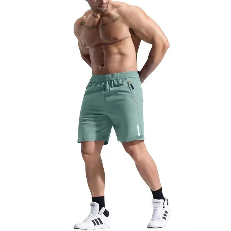 Men's bamboo blend sports shorts in army green with an elastic drawstring waist.