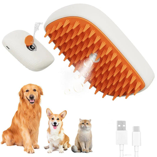 USB-rechargeable pet steam brush with gentle steam function for effortless cat grooming