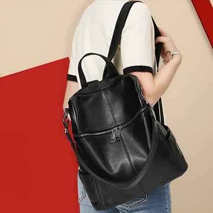 Women's genuine leather retro backpack in large and small size options with multiple compartments