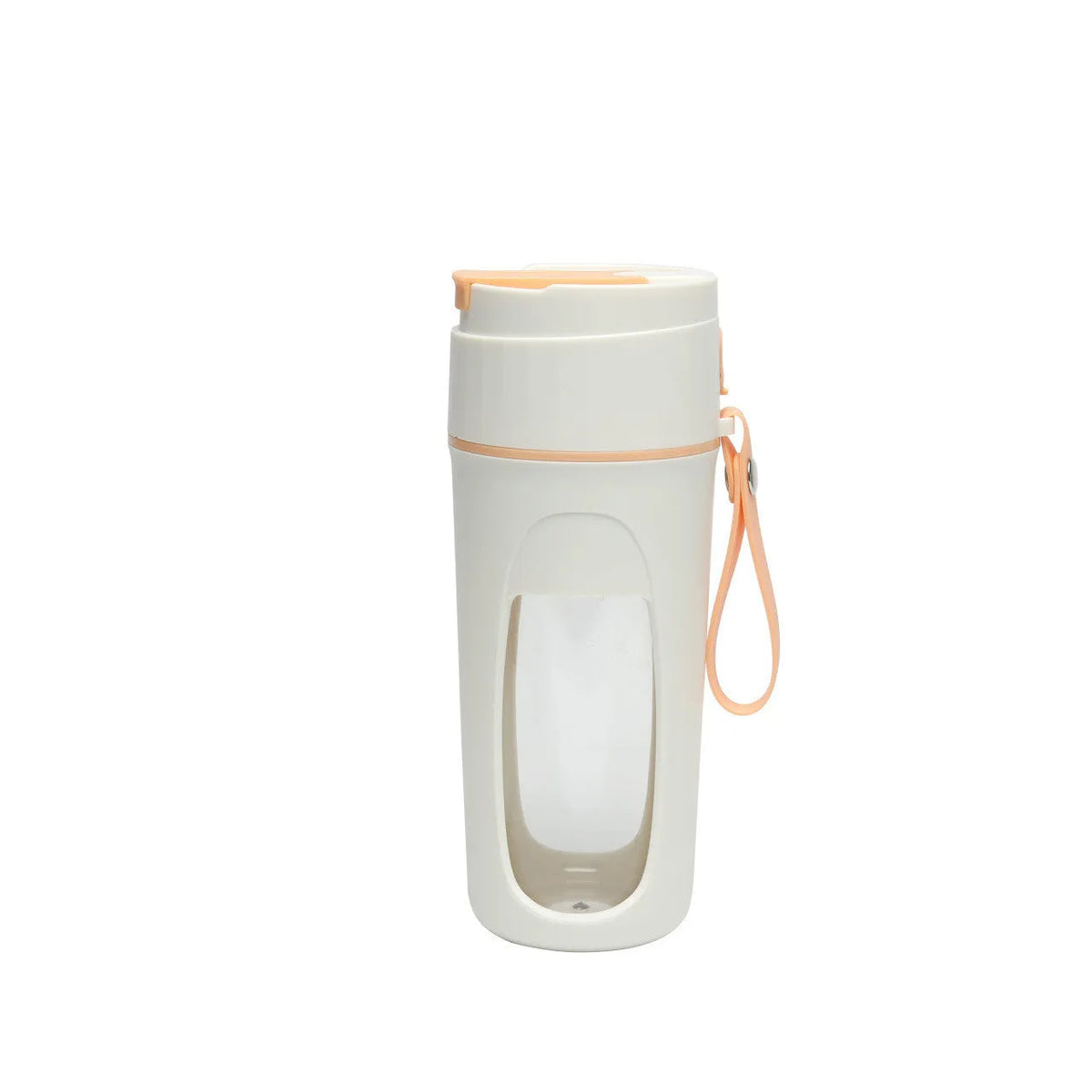 USB rechargeable portable juicer cup with glass liner in grass green, light purple, or fresh orange.