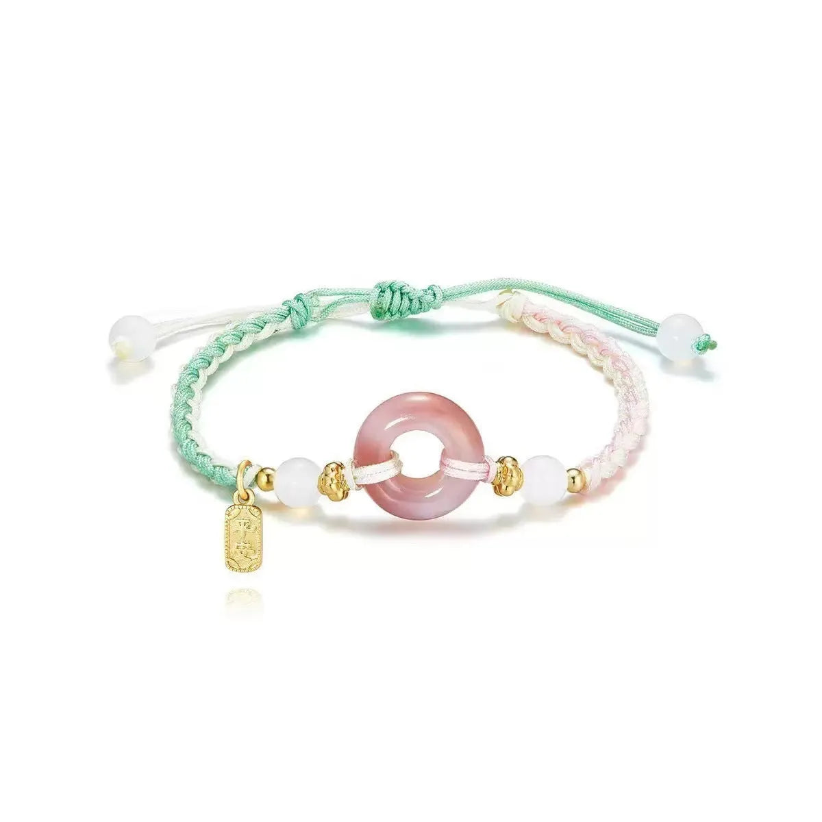 DIY woven watch band in peach blossom colours with national style pattern