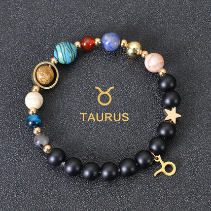 Stylish frosted stone beaded zodiac constellation bracelet for unisex wear