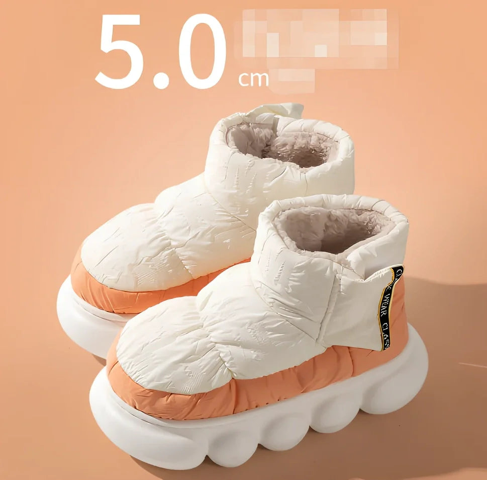 Cotton slippers with flannel uppers, artificial wool lining, and 3.5cm flat EVA soles