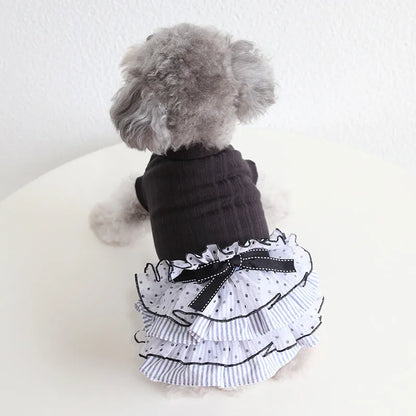 Polka dot lace cake dress pet costume for dogs and cats in princess style with floral trim