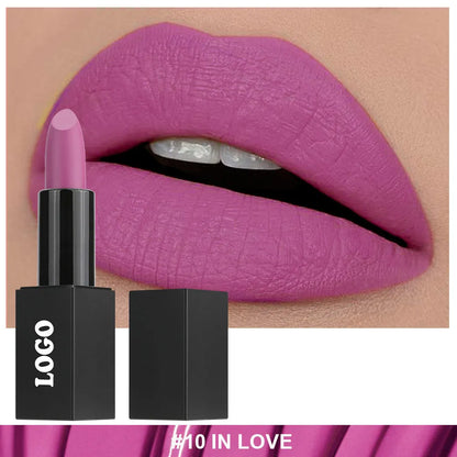 Beauty Does Not Fade matte finish lipstick in nonstick cup packaging, showing range of 24 colour shades.