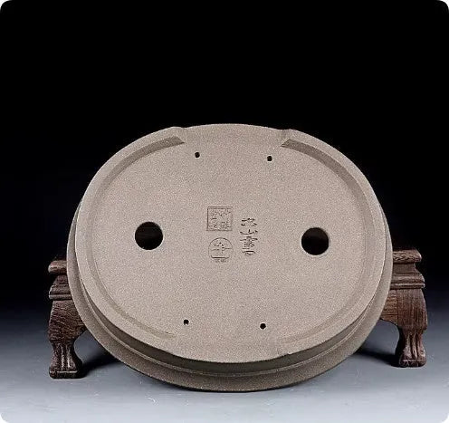 Handmade antique oval succulent bonsai pot in purple sand clay, 25cm long by 21cm wide by 6.3cm high