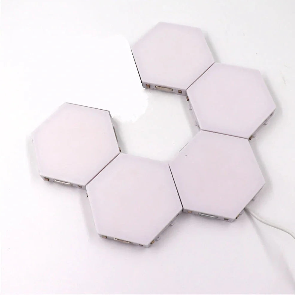 Hexagonal honeycomb wall lamp with touch control for 7 colour options and adhesive mounting system