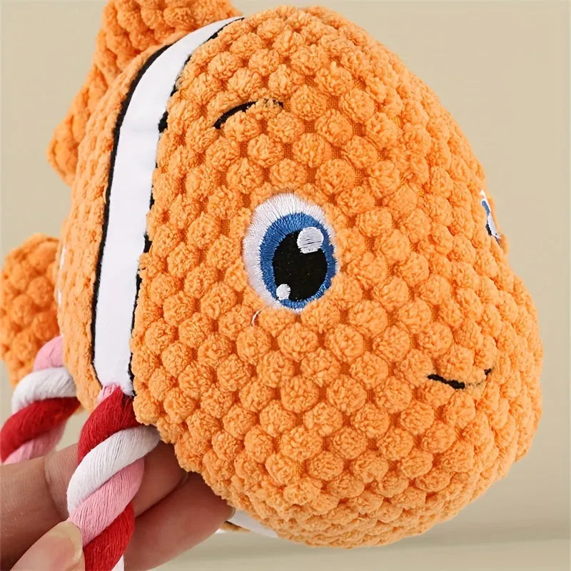 Turtle-shaped plush dog toy with knotted rope core in green colour