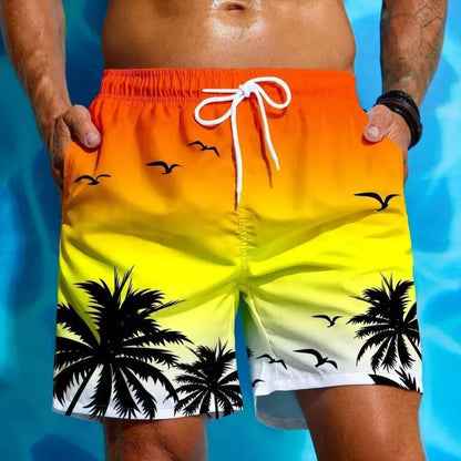 Men's loose fit swimming trunks in ethnic pattern with medium elastic waistband