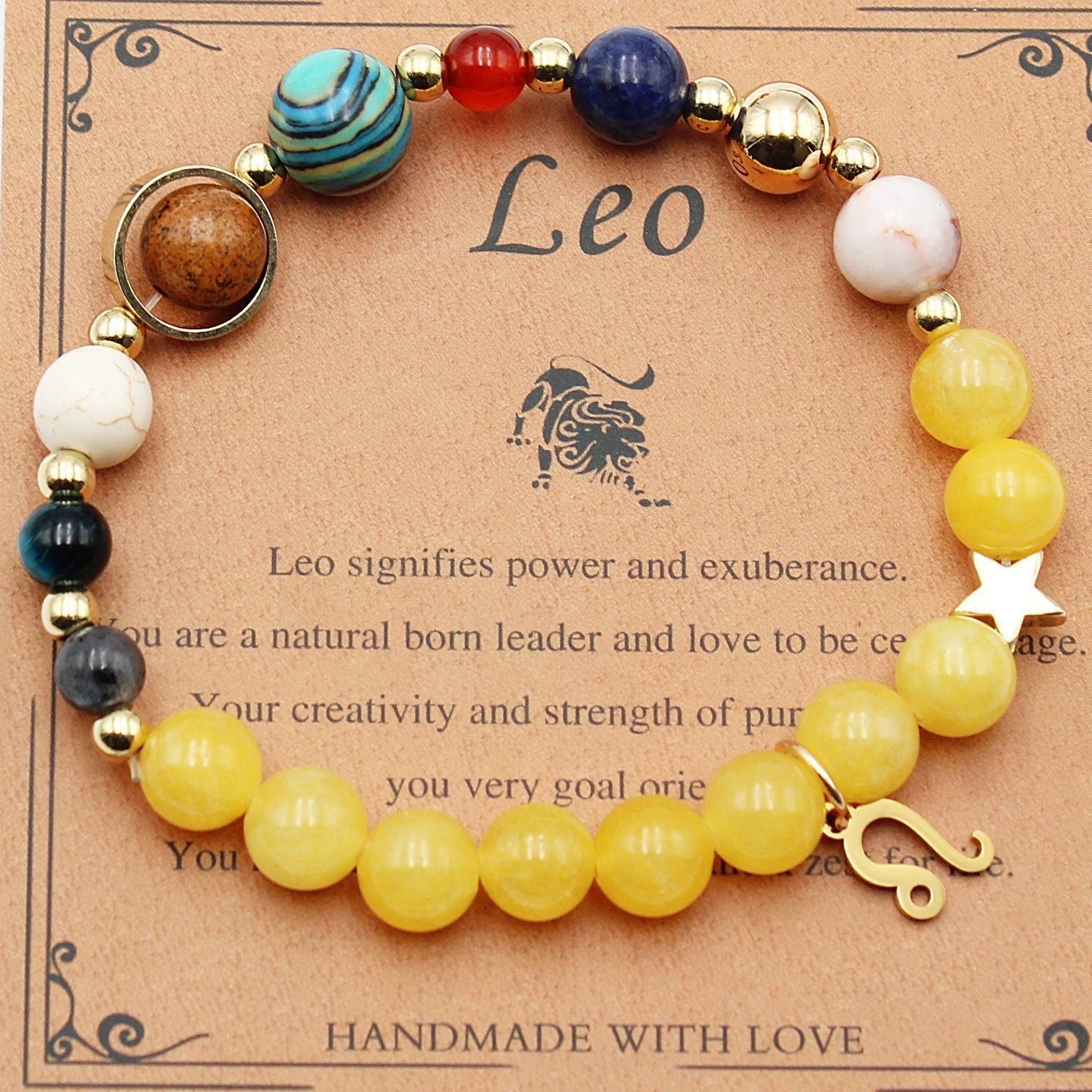 12 Constellation Morgan Stone Beaded Bracelet featuring detailed zodiac signs on 19mm beads