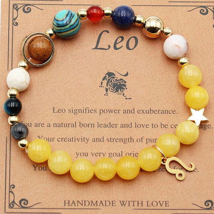 12 Constellation Morgan Stone Beaded Bracelet featuring detailed zodiac signs on 19mm beads
