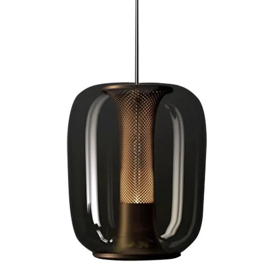 Minimalist chandelier with 16cm diameter, 20cm height, in smoky grey, cognac, or transparent colour for home lighting