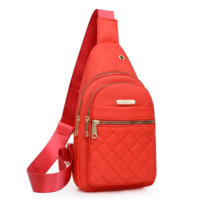 Oxford cloth crossbody sports chest bag showing plaid pattern and colour options