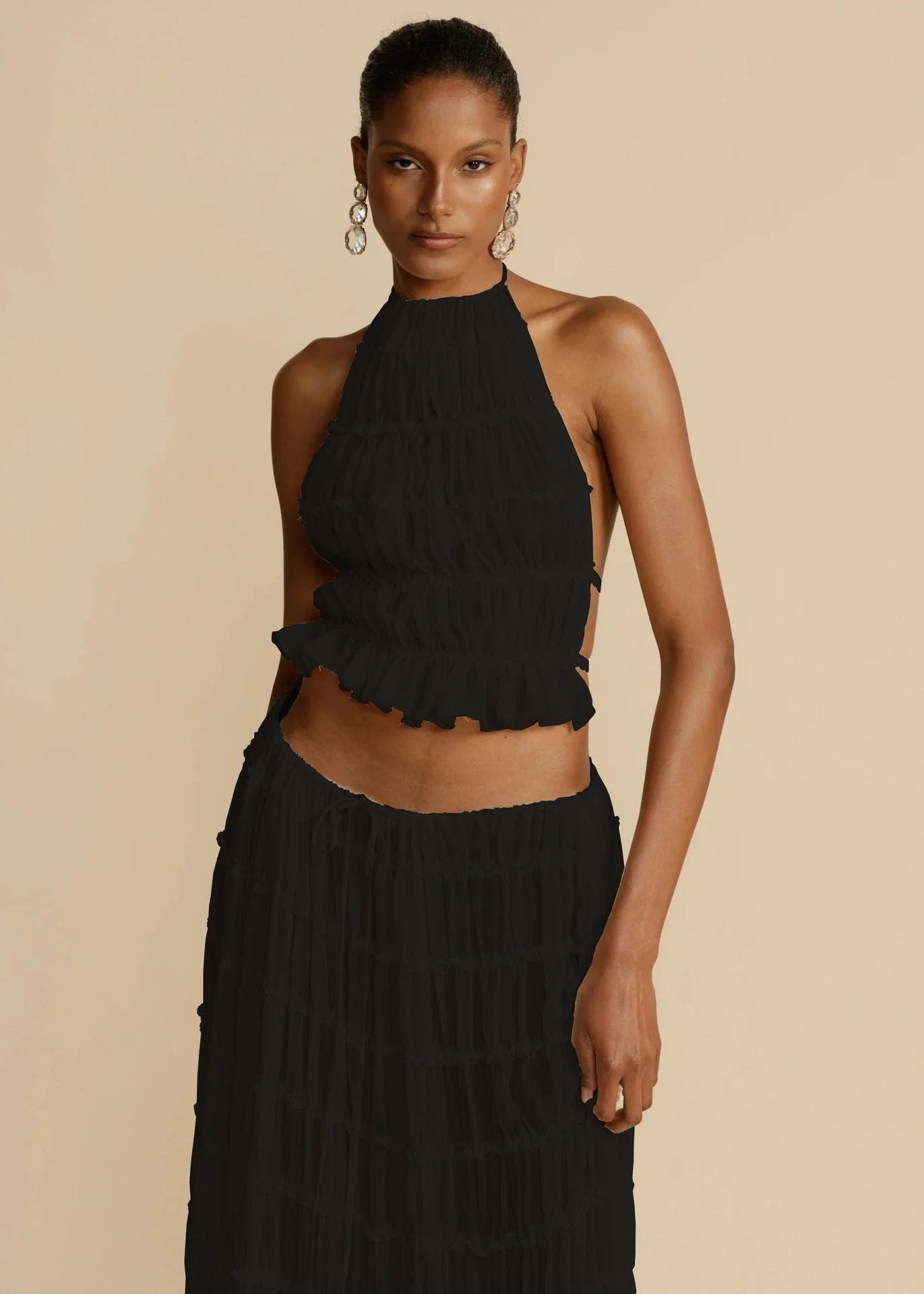 Sleeveless backless crop top and pleated maxi dress set in various colors