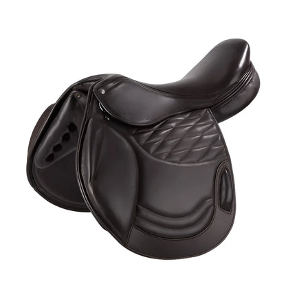 Cowhide equestrian saddle in black or brown, specification 17, for horse harness and riding use