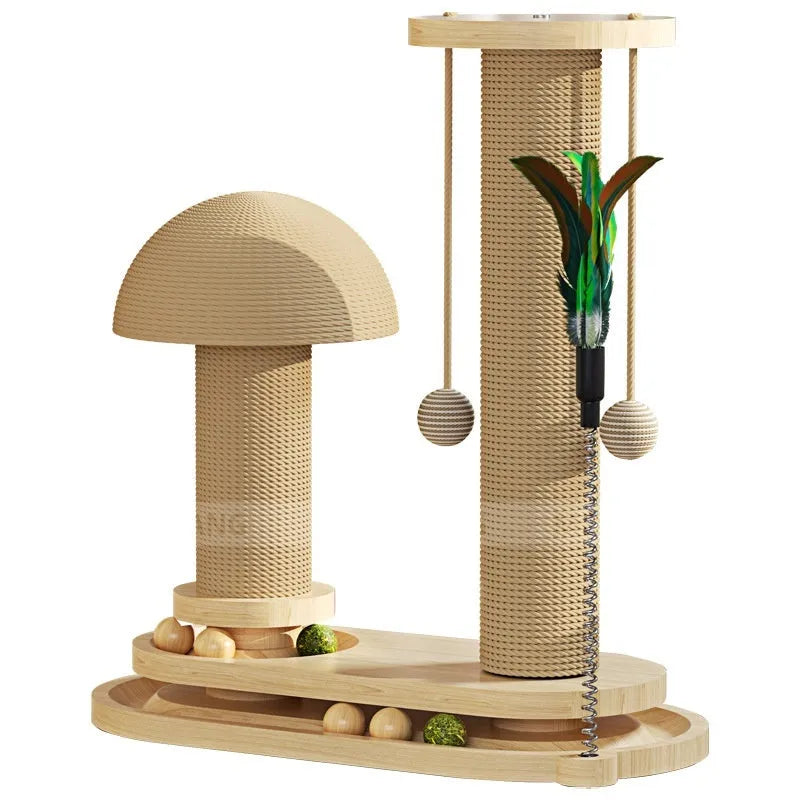 Solid wood cat scratching post with turntable base, 50cm tall with 30cm diameter