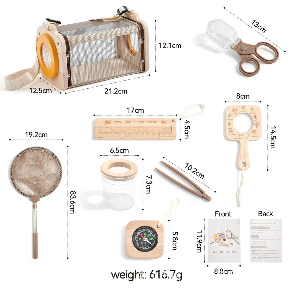 Wooden outdoor exploration teaching aids set with telescope, book, and adventure suit for infant development