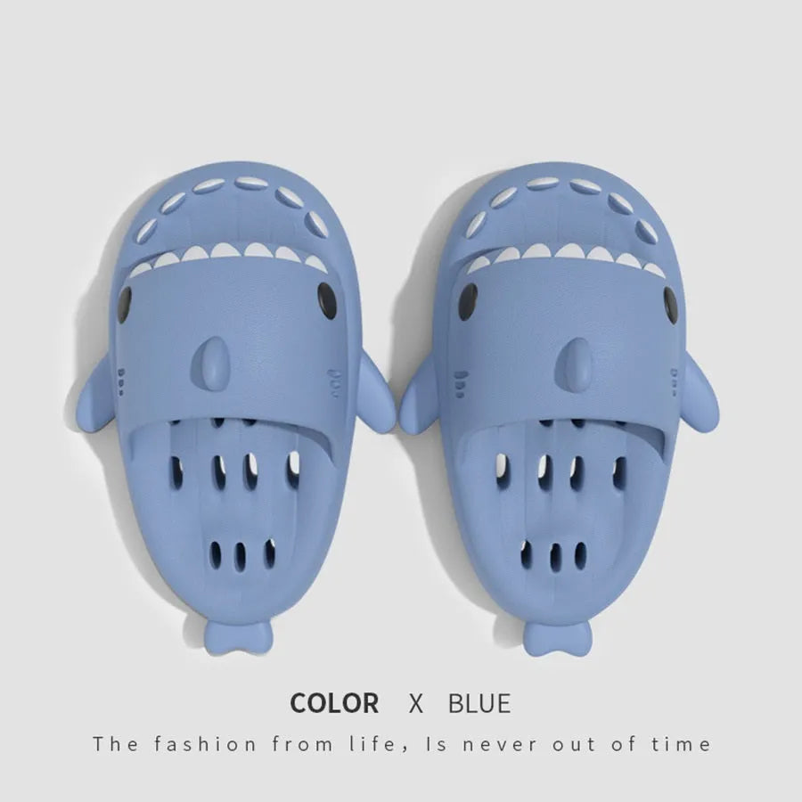 Shark slippers with drain holes, EVA quick-drying shower shoes, unisex open toe slides